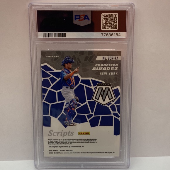 2021 Panini Mosaic Francisco Alvarez Scripts Auto Mets Gem Mint Pop 5 (MISC8) - Picture 2 of 4